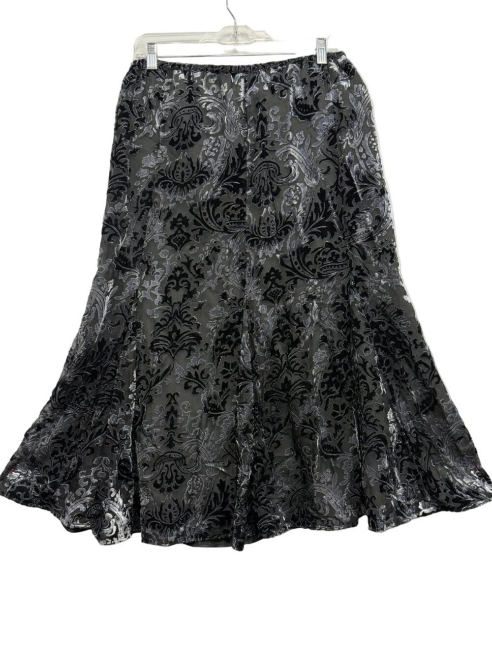 Black silver velvet burnout godet skirt Chico's 0